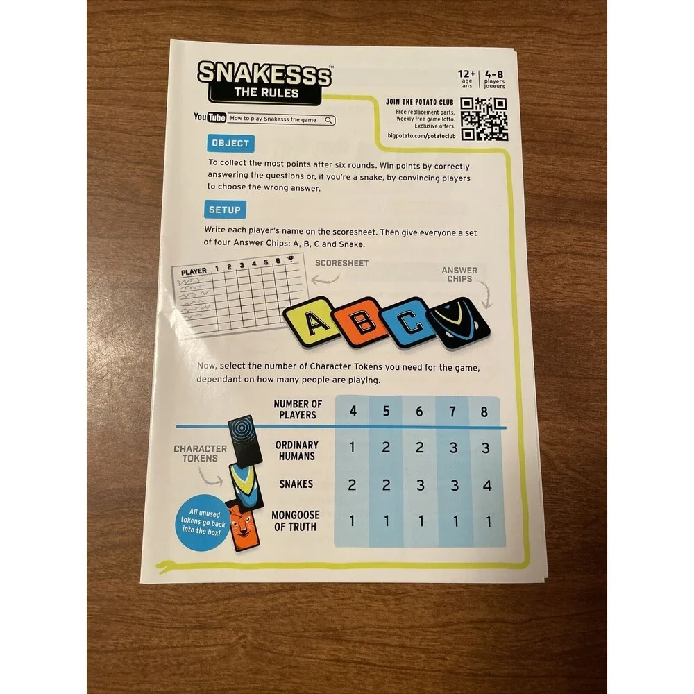 Snakesss Board Game by Big Potato Games Trivia Type Game NEW Open Box